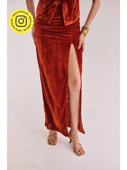 Urban Suburban - Red Velvet Slit Maxi Skirt