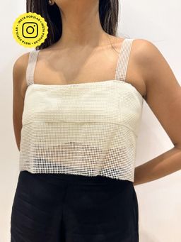 Urban Suburban - Pearl Ivory Beaded Crop Top