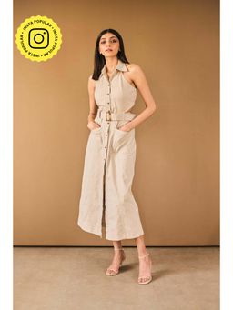 Urban Suburban - Beige Button Down Midi Dress With Belt (Set of 2)