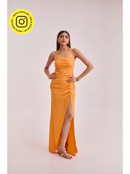Urban Suburban - Orange Ruched Halter Maxi Dress