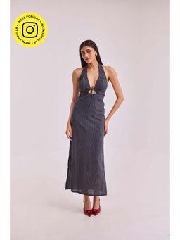 Urban Suburban - Grey Striped Halter Maxi Dress