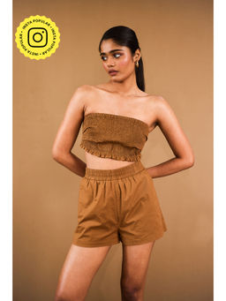 Urban Suburban - Brown Smocked Crop Tube Top