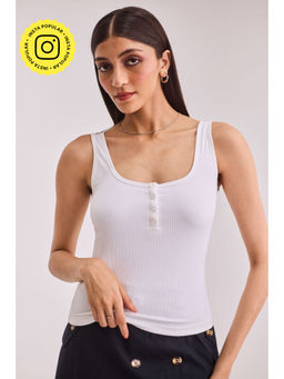 Urban Suburban - White Ribbed Button Up Tank Top
