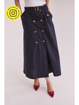 Urban Suburban - Navy Blue A-Line Midi Skirt and Belt (Set of 2)