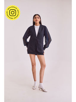 Urban Suburban - Navy Blue Blazer with Schiffli Sleeves