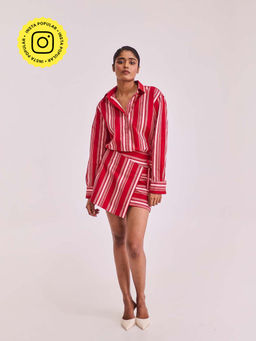 Urban Suburban - Red Striped Overlap Shirt Dress