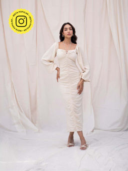 Urban Suburban - Beige Linen Pleated Midi Dress