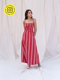 Urban Suburban - Red Striped Smocked Maxi Dress.