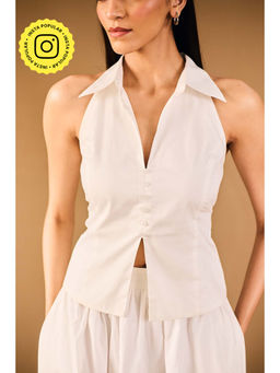 Urban Suburban - White Collar Neck Solid Top