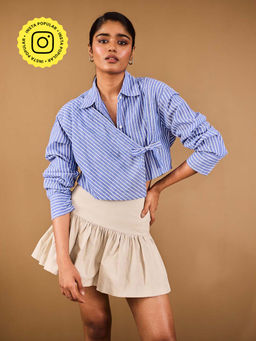 Urban Suburban - Blue Stripped With Tie-Up Cropped Shirt
