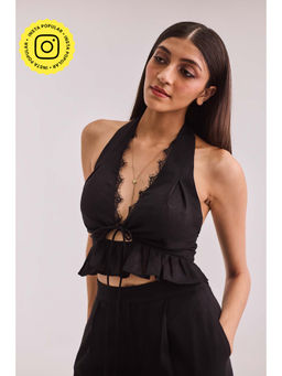 Urban Suburban - Black Halter Neck With Tie-Up Crop Top