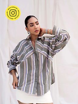 Urban Suburban - Grey Striped With Back Embroidery Shirt