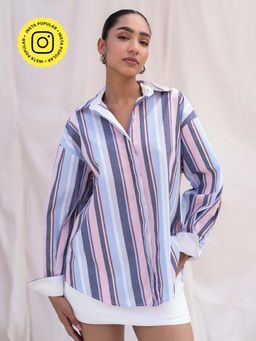 Urban Suburban - Multicolour Striped With Back Embroidery Shirt