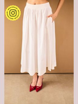 Urban Suburban - White A-Line Midi Skirt with Pockets