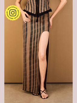 Urban Suburban - Brown Striped Maxi Skirt with Slit Detail