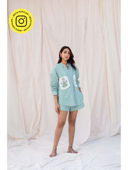 Urban Suburban - Green Striped Embroidered Shirt with Shorts