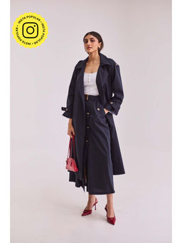 Urban Suburban - Navy Blue Belted Trench Coat with Vest Top and Skirt