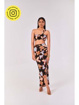 Urban Suburban - Printed One Shoulder Black Co-Ord Set