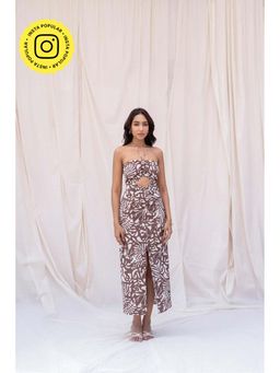 Urban Suburban - Brown Abstract Print Halter Midi Dress