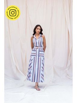 Urban Suburban - Striped Button Down Midi Dress with Belt