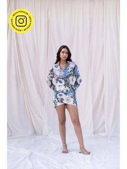 Urban Suburban - Floral Printed Shirt Dress with Hand Embroidery