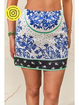 Urban Suburban - White Floral Printed Satin Skirt