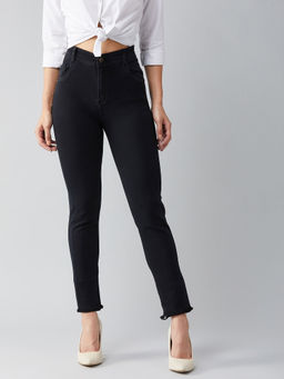 DOLCE CRUDO - Womens Black Slim Fit High Rise Stretchable Denim Jeans