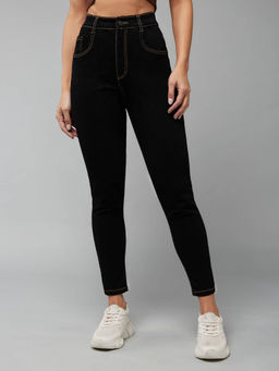 DOLCE CRUDO - Black Skinny High Rise Clean Look Regular Stretchable Denim Jeans