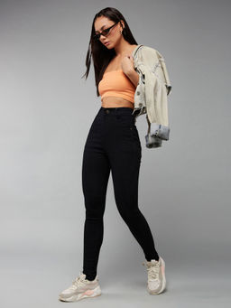 DOLCE CRUDO - Womens Black Slim Fit Regular Length High Rise Denim Jeans