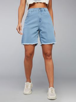 DOLCE CRUDO - Womens Light Blue High Rise Above Knee Stretchable Denim Shorts