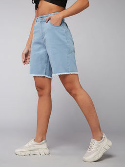 DOLCE CRUDO - Womens Light Blue Regular High Rise Clean Look Above Knee Stretchable Denim Shorts