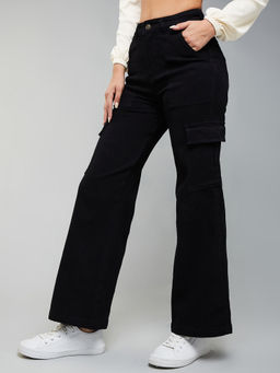 DOLCE CRUDO - Women Black Wide Fit Wide High Rise Stretchable Jeans