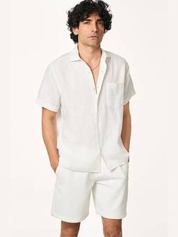 TERRA LUNA - White Flint Linen Collar Shirt Casual Shirt
