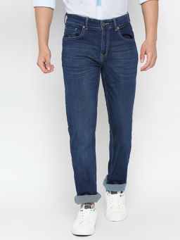 Spykar - Dark Blue Cotton Comfort Fit Straight Length Jeans for Men