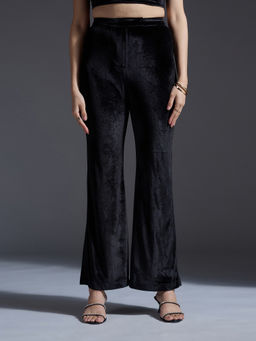 Twenty Dresses by Nykaa Fashion - Party Black Solid High Waist Straight Pant