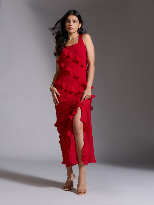 open lace back dress Red Prom Dresses Short Front Long Back Fashion Party Gown - main image 0