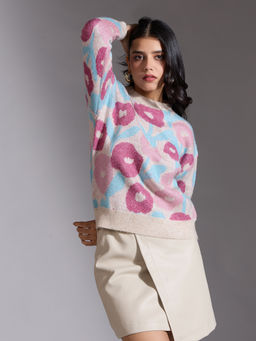Twenty Dresses by Nykaa Fashion - Multi-Color Floral Round Neck Full Sleeves Sweater
