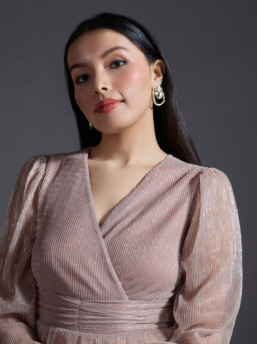 Buy Twenty Dresses by Nykaa Fashion Party Rose Gold Shimmered Full Puff  Sleeves Wrap Top (XS) Online
