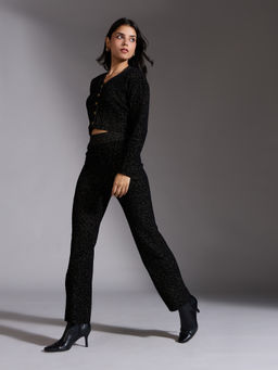 Twenty Dresses by Nykaa Fashion - Black V Neck Cardigan Mid Waist Straight Pants Co Ord Set