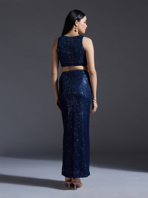 nykaa party wear dresses Buy Twenty Dresses by Nykaa Fashion Party Blue Sequin Sleeveless Crop Top  Maxi Skirt Co Ord Set (XS) Online