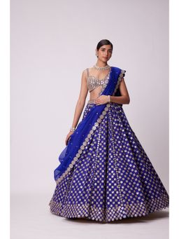 Vvani by Vani Vats - Persian Blue Flower Lehenga with Blouse and Dupatta (Set of 3)