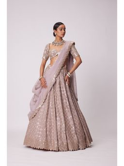 Vvani by Vani Vats - Pink Mirror Lehenga with Blouse and Dupatta (Set of 3)