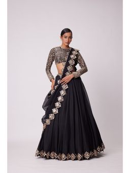 Vvani by Vani Vats - Black Mirror Lehenga with Blouse and Dupatta (Set of 3)