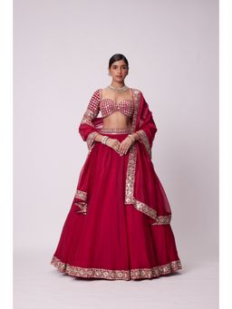 Vvani by Vani Vats - Red Mirror Lehenga with Blouse and Dupatta (Set of 3)