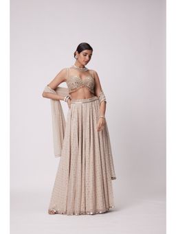 Vvani by Vani Vats - Beige Flared Palazzo with Blouse and Dupatta (Set of 3)