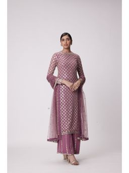 Vvani by Vani Vats - Mauve Kurta with Palazzo and Dupatta (Set of 3)