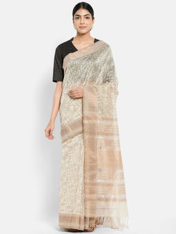 Fabindia - Cotton Silk Maheshwari Printed Sari without Blouse