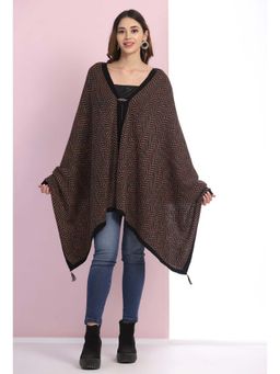 Shaily - Womens Black Self Design Knitted V Neck Ponchos