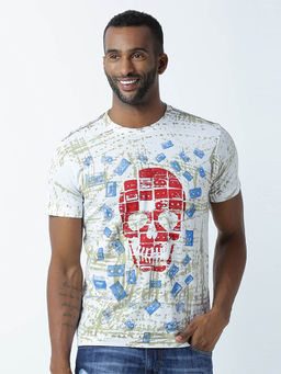 Huetrap - Mens Round Neck Half Sleeves White T-shirt