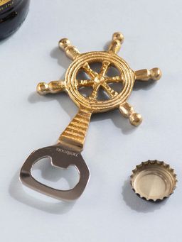 Nestroots - The Impeccable Ship Steering Wheel Bottle Opener Glossy Gold